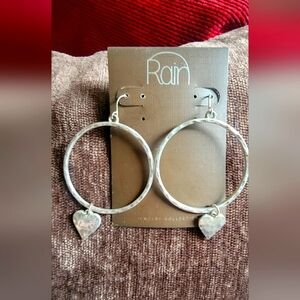 Silvertone Dangle Hoop Heart Earrings